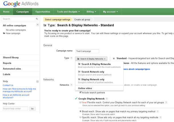 Google Adwords Campaign - Setting Up Your Campaign